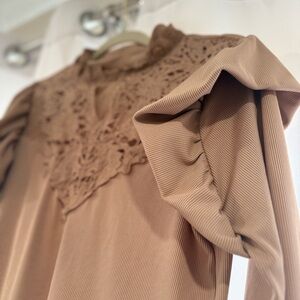 Brown Ruffle Sleeve Top and Ankle Boots